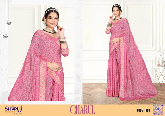 Bandhej Viscose Satin Border Moss Chiffon Saree with Blouse For Women