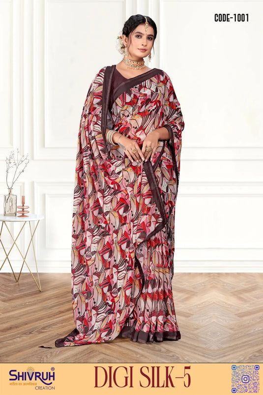 Lovely Multicolor Digital Print Piping Border Weightless (Wetless) Saree For Women