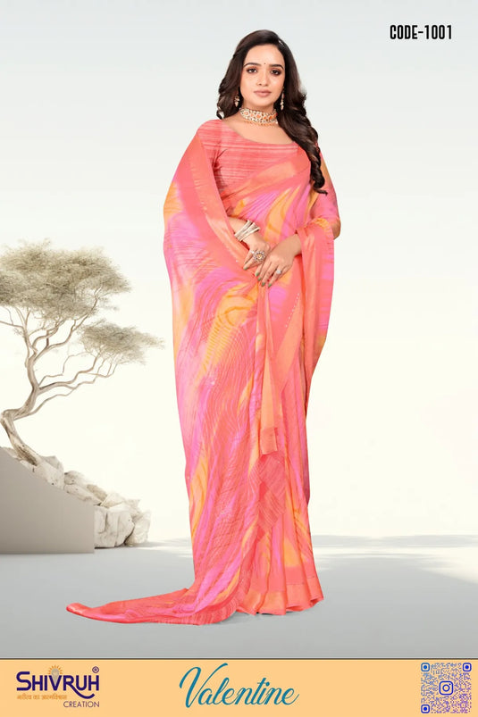Artistic Moss Chiffon Digital Print Hand work Saree