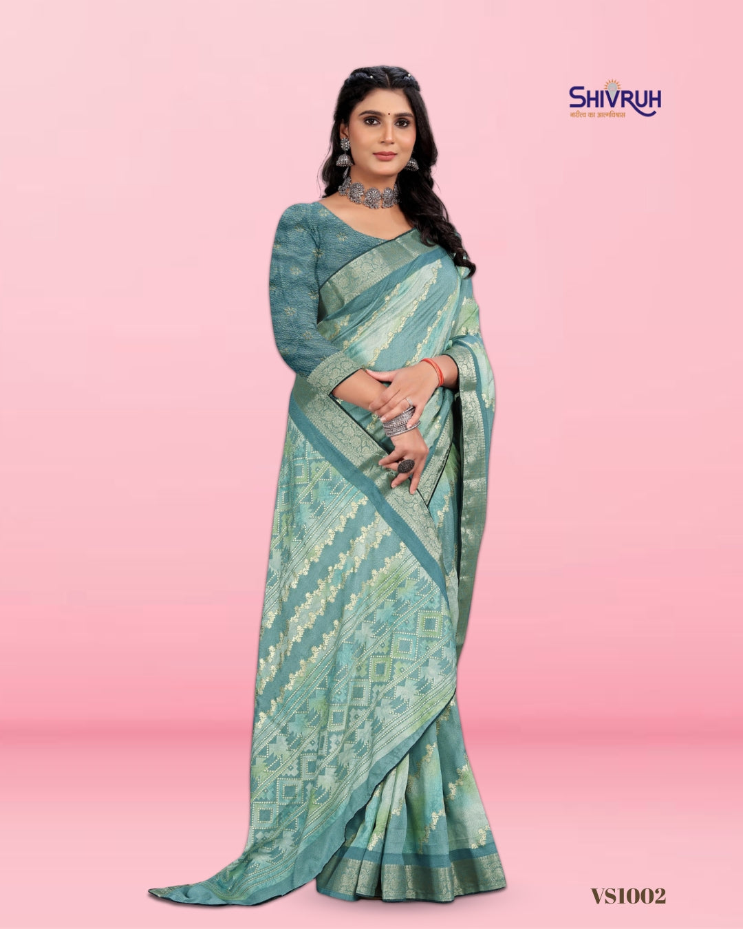 Shivruh Multy Soft Dola Self Pattern Saree with Jacquard Border – Light Blue Color