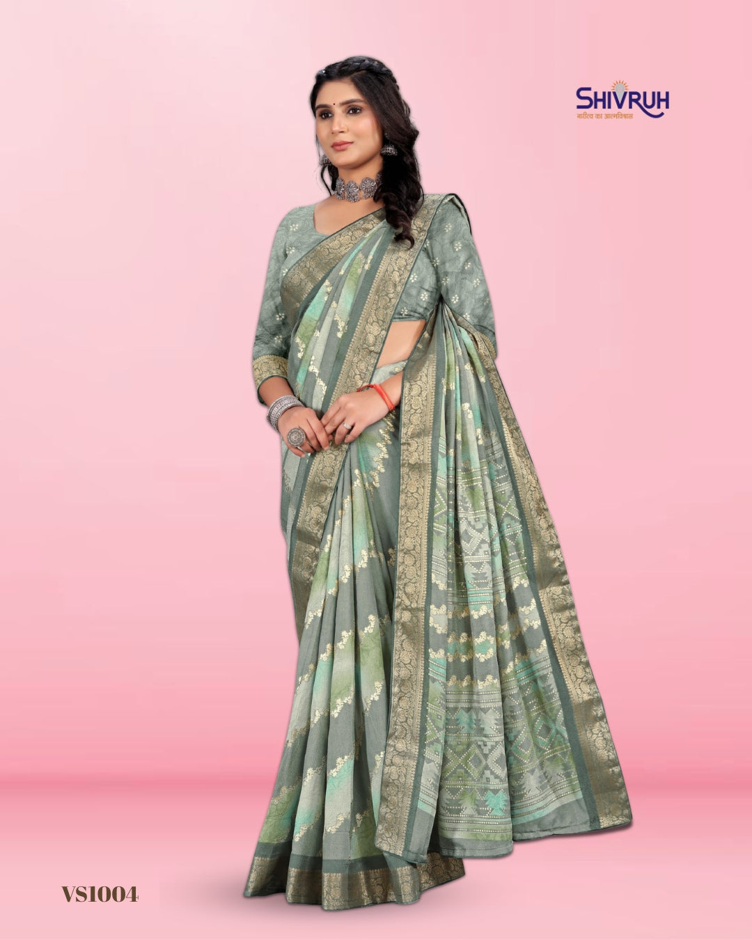 Shivruh Multy Soft Dola Self Pattern Saree with Jacquard Border – Grey Color