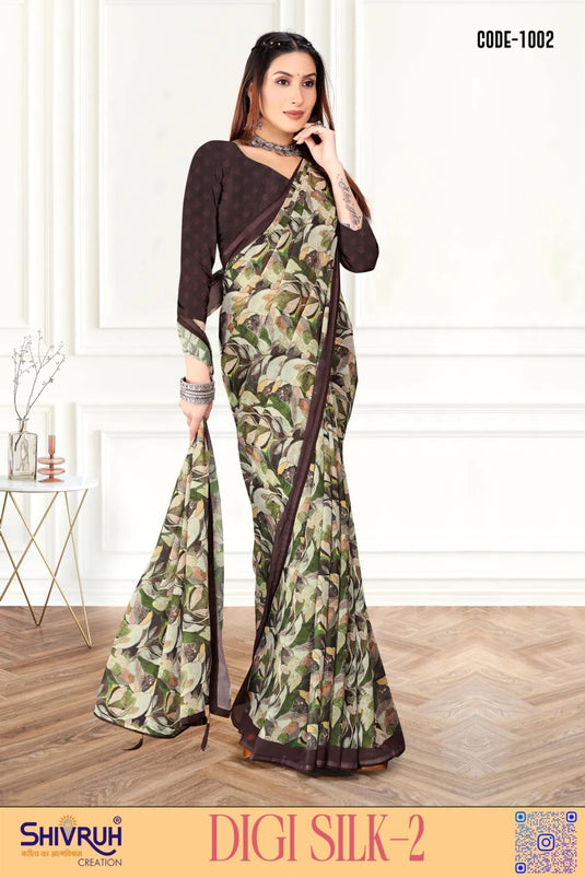 Delightful Multicolor Digital Print Piping Border Weightless (Wetless) Saree For Women