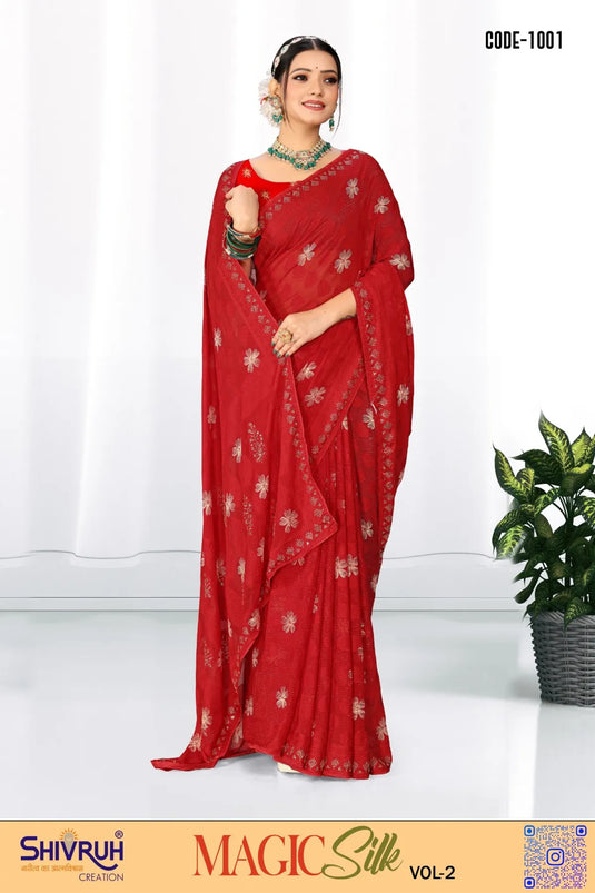 Women's Georgette Jacqurad Butta Swarovski saree