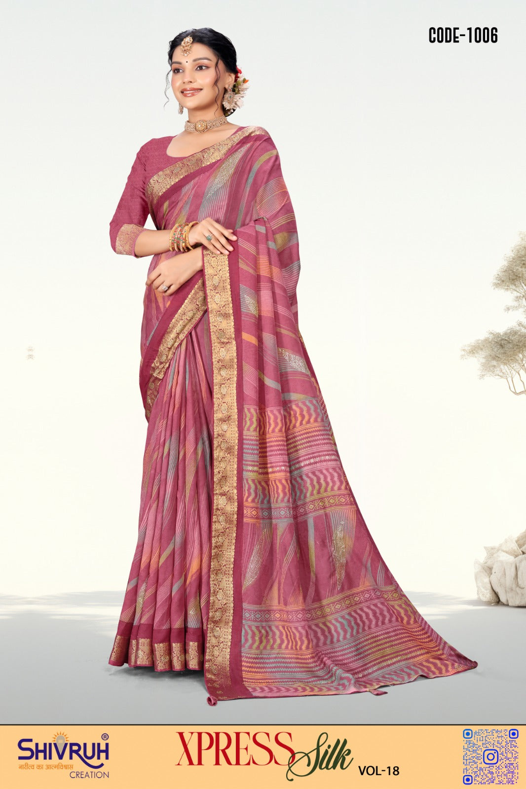 Lehriya style cotton saree with Swarovski work – SHIVRUH sarees