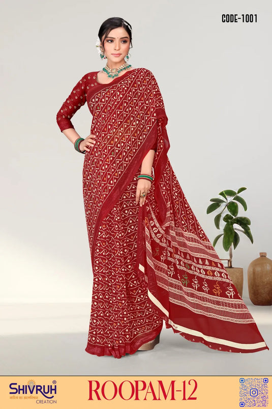 Printed Georgette weaving Border Saree with Blouse For Women