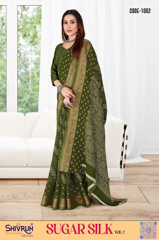 Woven Jacquard Border Soft cotton Saree with Blouse For Women