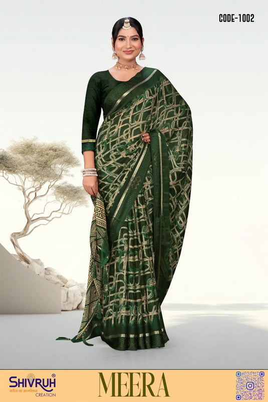 Ravishing Moss Chiffon Abstract print Fancy Saree