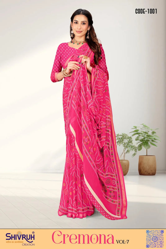 Beautiful Georgette Print Bandhani Saree