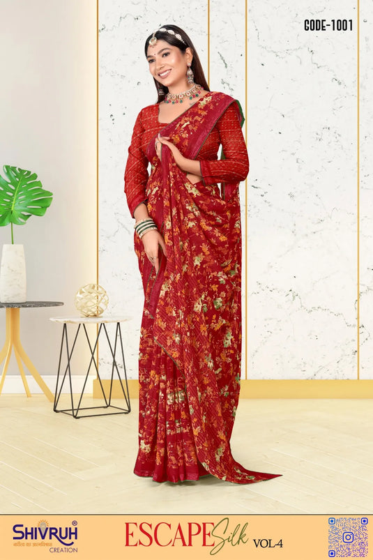 Woven Viscose Zari Border print Georgette Saree with Blouse For Women