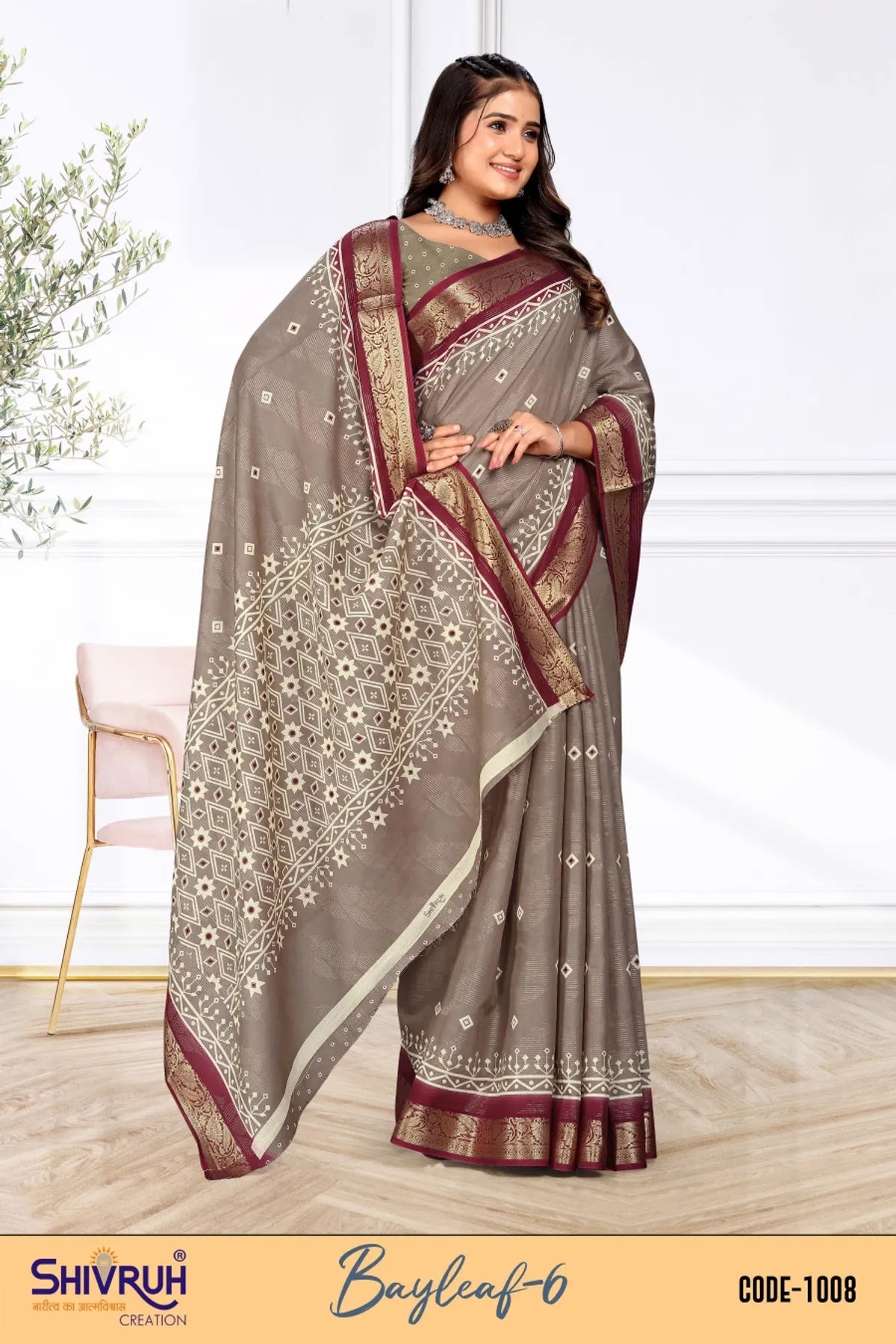 Leheriya saree with printed temple motifs
