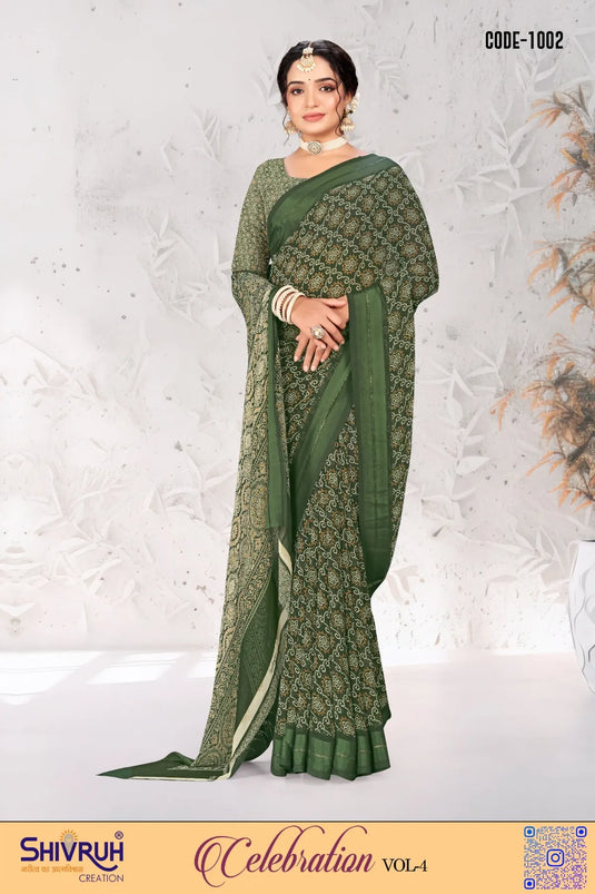 Georgette Zari Weaving Satin Border Saree For Women
