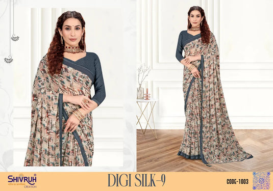 Blooming Multicolor digital print piping border weightless (wetless) Saree for women