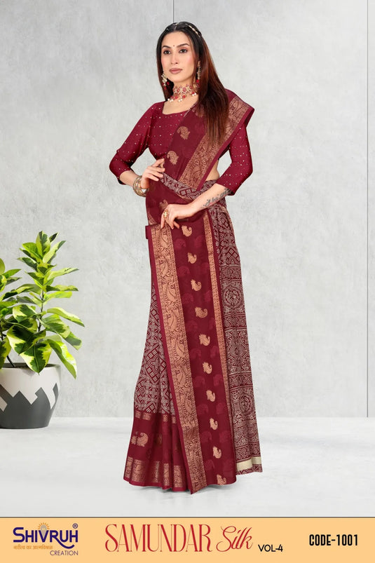 Sweet Cotton Bandhani Print Weaving zari Saree