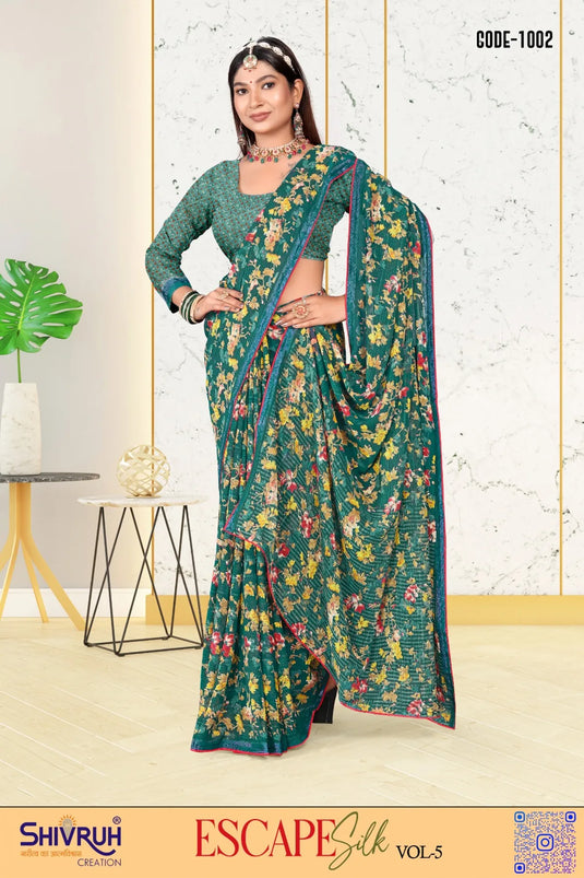 Lightweight cotton saree with border prints