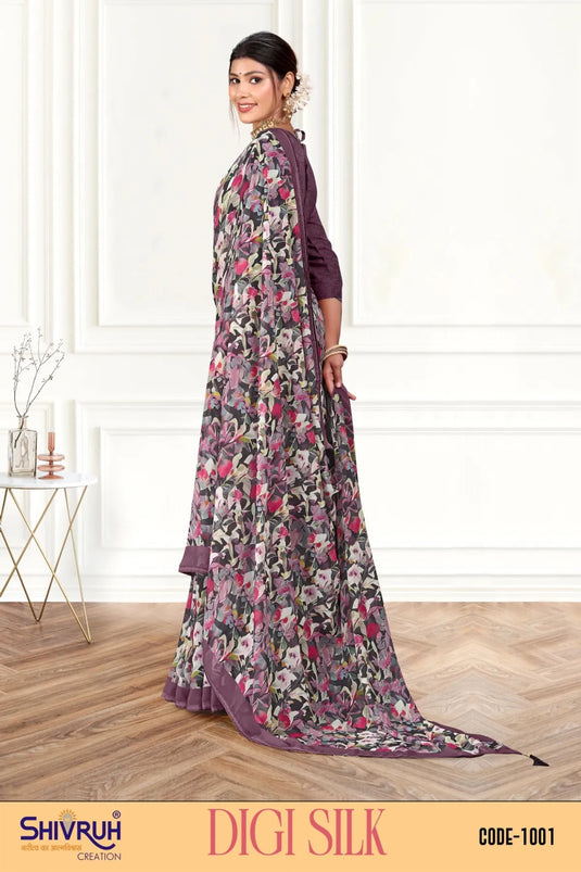 Attractive Multicolor Digital Print Piping Border Weightless (Wetless) Saree For Women