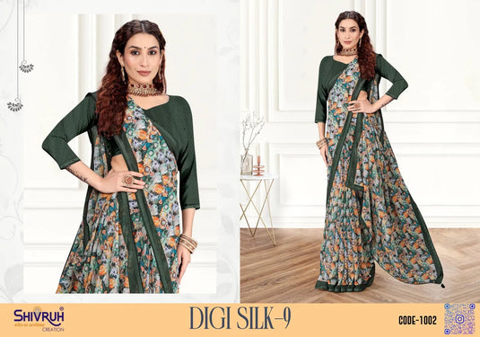 Sweet Multicolor Digital Print Piping Border Weightless (Wetless) Saree For Women