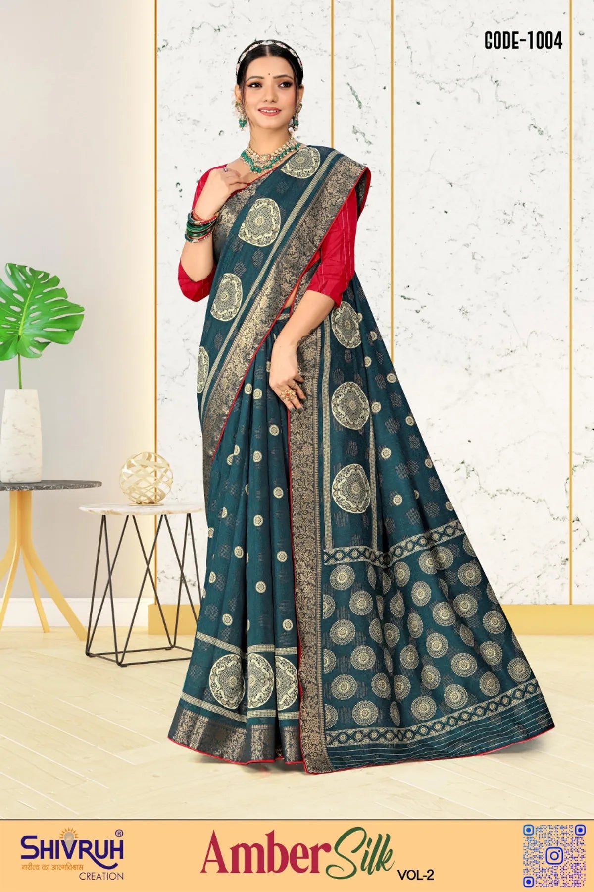 Saree design merging floral and geometric motifs