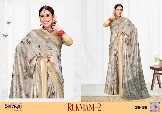 Moss Chiffon weaved Printed Border Saree with Blouse For Women