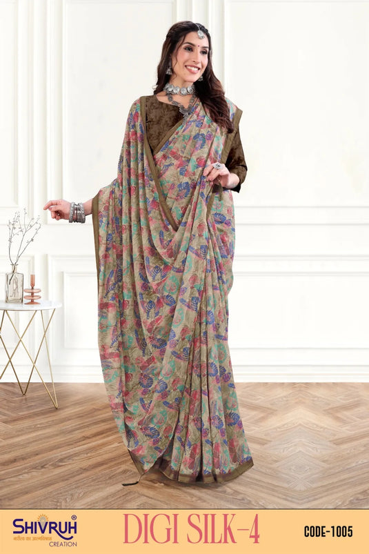 Exotic Multicolor Digital Print Piping Border Weightless (Wetless) Saree For Women