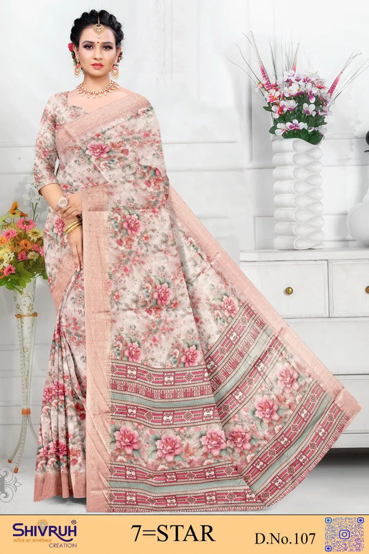 Multicolor Cotton Digital Print Jacquard Border Saree For Women