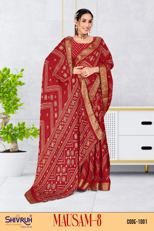 Printed Cotton Weaving Saree With Tassels For Women