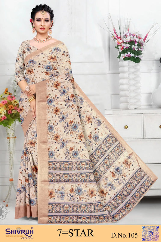 Multicolor Cotton Digital Print Jacquard Border Saree For Women