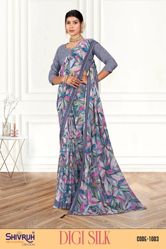 Beautiful Multicolor Digital Print Piping Border Weightless (Wetless) Saree For Women