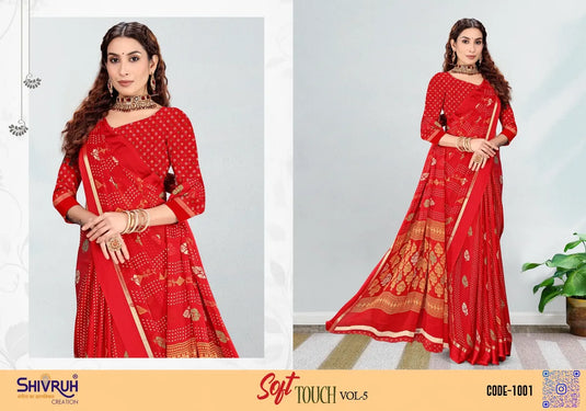 Sweet Moss Chiffon Nature print Bandhani Saree