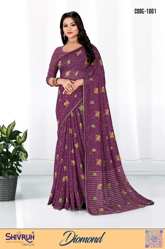 Cotton saree in floral hand-block print