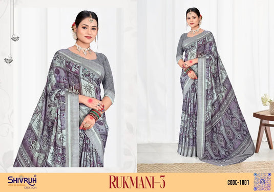 Woven border Moss chiffon Print Saree with Blouse For Women