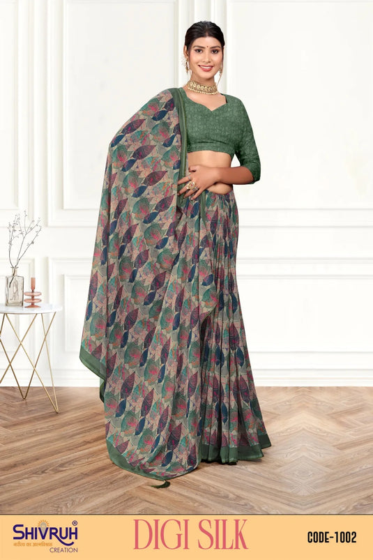 Pretty Multicolor Digital Print Piping Border Weightless (Wetless) Saree For Women