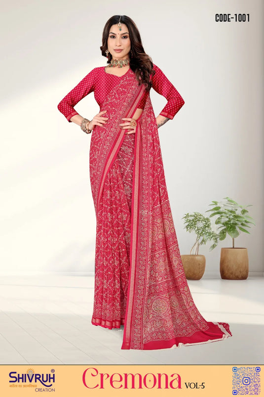 Georgette Zari Weaving Viscose Border Saree For Women