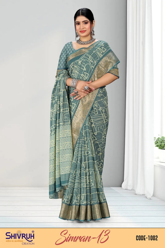 Artistic Soft cotton Geometric Print Weaving zari Saree