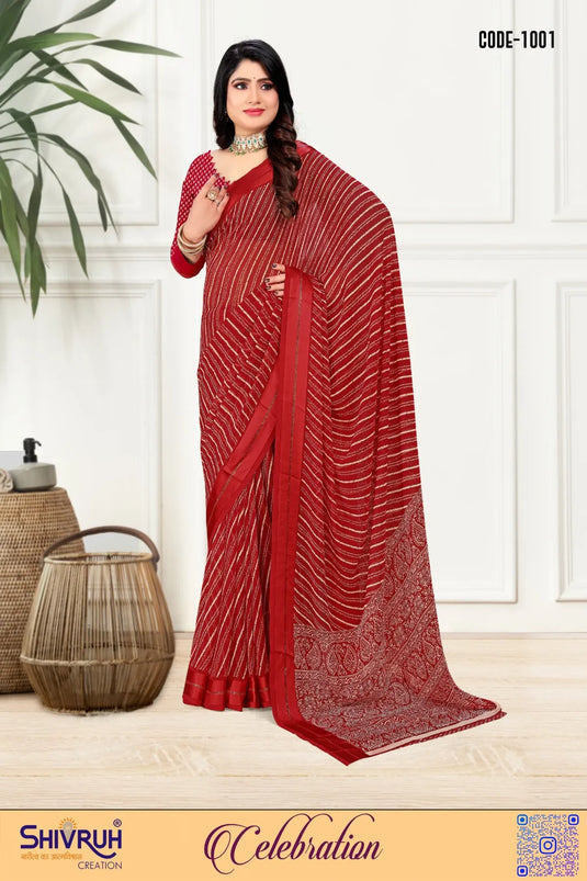 Georgette Zari Weaving Satin Border Saree For Women