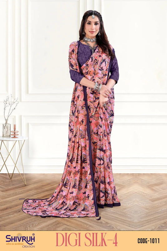 Pleasing Multicolor Digital Print Piping Border Weightless (Wetless) Saree For Women