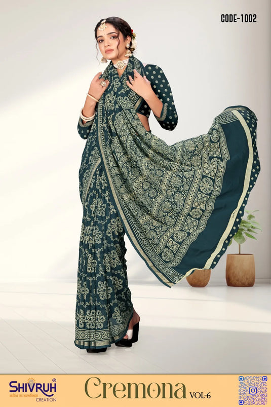 Georgette Zari Weaving Viscose Border Saree For Women