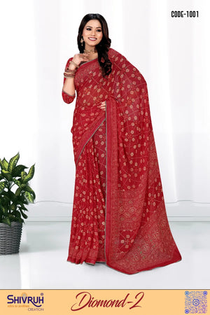 Printed Georgette woven Zari Border Saree with Blouse For Women