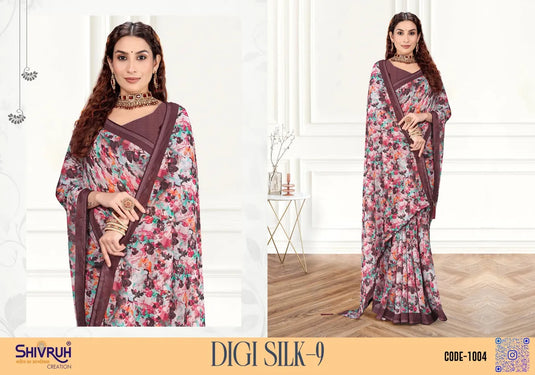 Bouncing Multicolor Digital Print Piping Border Weightless (Wetless) Saree For Women