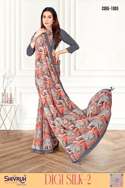 Winsome Multicolor Digital Print Piping Border Weightless (Wetless) Saree For Women