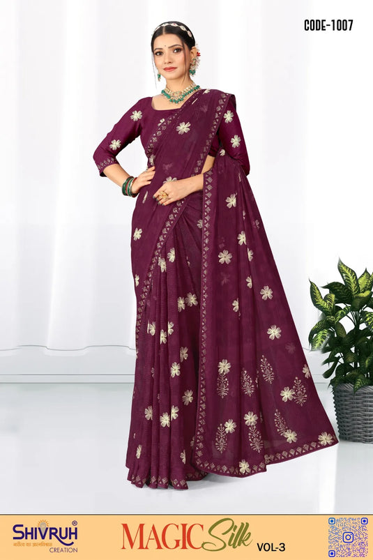 Women's Georgette Brasso cut Swarovski Saree